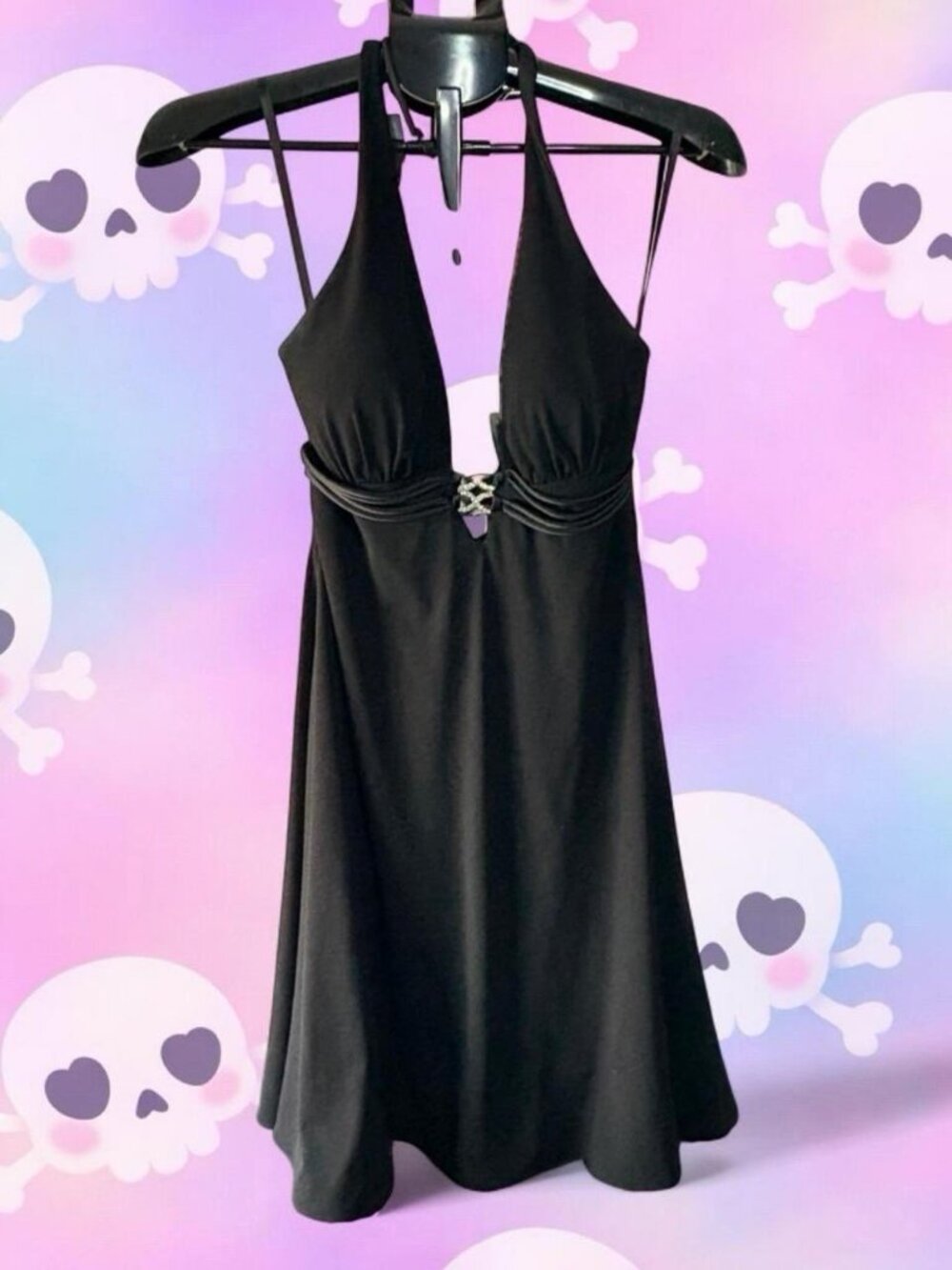 Vintage Betsy & Adam by Linda Bernell Black Plunging Halter Midi Dress - Size 4